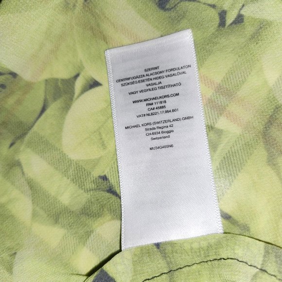 Michael Kors Leafy Pattern Green Black Button Up Top Short Sleeves Size M Medium - Picture 6 of 6